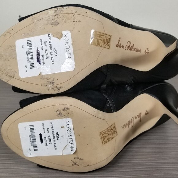 Sam Edelman Asher Black Suede & Leather Open Toe Lace-Up Booties Womens Size 8.5 - Picture 11 of 12